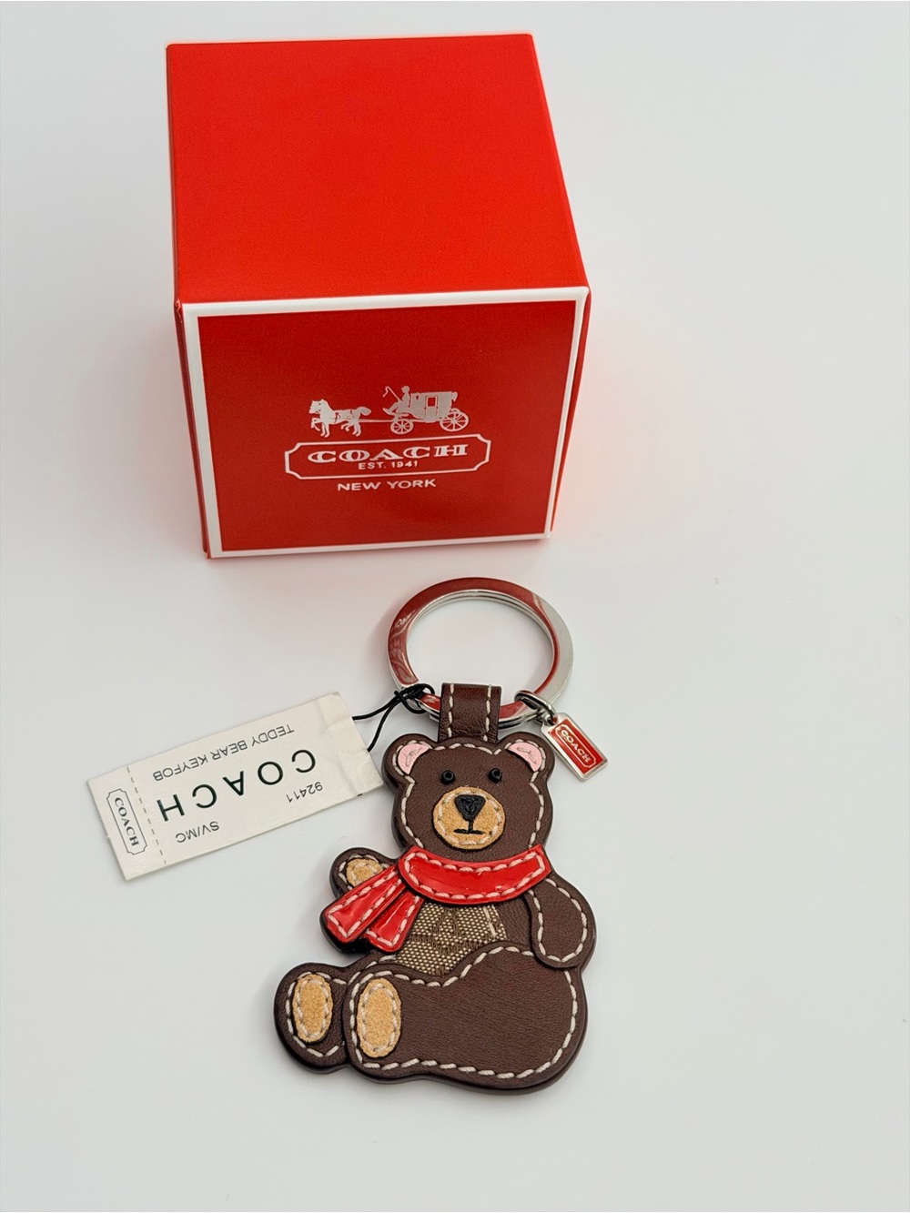 VINTAGE NWT Coach Leather Teddy Bear Bag Charm Keyfob